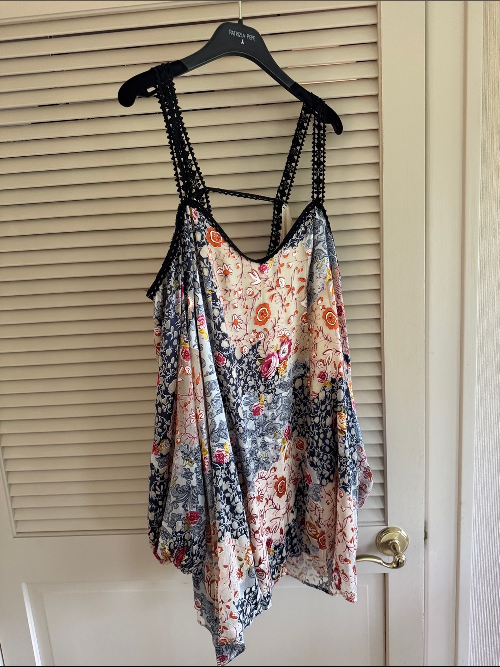 Free People Peach Floral Cold-Shoulder Tunic with Black Trim - Picture 4 of 7